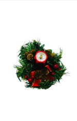Aranjament Masa Craciun cu Crengute de Brad si decoratiuni conuri pin si globuri rosu FLAME