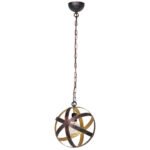 Pendul GALASSIA SP1 E27 1x6OW Baza cu Lant Metal Negru Patina Abajur Sfera Metalica Fasii Alama Negru Lungime 50-130cm Diametrul 31cm KLAUSEN