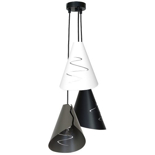47076500 Pendul TINKLER 3 E27 3x40W Corpuri Metal Cornet Mare Negru Alb Gri - inaltime maxima: 90 cm, inaltime minima: 45 cm, lungime: 45 cm, latime: 45 cm, IP 20 KLAUSEN - imagine 1