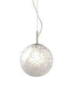 Pendul GLOBUS E27 1x60W Baza Metal Chrom Abajur Sticla Glob Ornamental Alb ESTO
