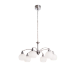 Pendul Elegant LU 1721/6 SATIN 6 brate LED 6x4W 2100Lm 3000k cu lant Crom Satin si Abajur Sticla Glob Mic Alb 31-130cm  ORION
