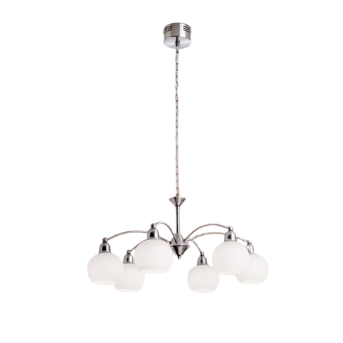 47089567 Pendul Elegant LU 1721/6 SATIN 6 brate LED 6x4W 2100Lm 3000k cu lant Crom Satin si Abajur Sticla Glob Mic Alb 31-130cm ORION - imagine 1