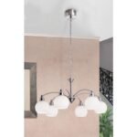 Pendul Elegant LU 1721/6 SATIN 6 brate LED 6x4W 2100Lm 3000k cu lant Crom Satin si Abajur Sticla Glob Mic Alb 31-130cm  ORION - imagine 2
