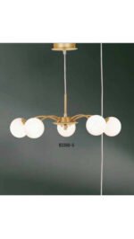 Pendul GRAZIA G9 6x40W Cadru Metal Auriu Brate Incovoiate Abajur Sticla Glob mic Alb ESTO - imagine 2