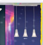 Pendul SUPERSTAR DISCO E27 3x60W Baza Metal Chrom Abajur Sticla Cornet Alb Cu linii Rosii ESTO - imagine 3