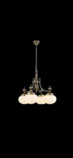 Pendul Epoca LU 1320/4 PATINA E27 4x60W Brate Alama Masiva Patina si Abajur Sticla Ovala ORION - imagine 6