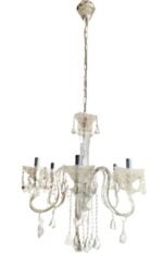 Candelabru cu Lant Soclu E14 6x60W Imitatie Lumanari, Brate din Sticla Transparenta si Cristale cu Farfurii din sticla cristalinizata  Inaltime 80cm, Suspensie 60cm, Diametru 65cm ORION