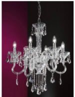 Candelabru cu Lant Soclu E14 6x60W Imitatie Lumanari, Brate din Sticla Transparenta si Cristale cu Farfurii din sticla cristalinizata  Inaltime 80cm, Suspensie 60cm, Diametru 65cm ORION - imagine 3