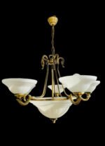 Lampadar cu Lant LU 1K-2038/5 PATINA E27 5+2x60W 5 Brate din Alama Masiva Patinata si Abajur Sticla Groasa Matt, Inaltime 100cm, Diametru 54cm ORION - imagine 4