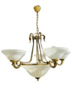Lampadar cu Lant LU 1K-2038/5 PATINA E27 5+2x60W 5 Brate din Alama Masiva Patinata si Abajur Sticla Groasa Matt, Inaltime 100cm, Diametru 54cm ORION