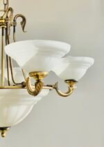 Lampadar cu Lant LU 1K-2038/5 PATINA E27 5+2x60W 5 Brate din Alama Masiva Patinata si Abajur Sticla Groasa Matt, Inaltime 100cm, Diametru 54cm ORION - imagine 5