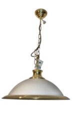 Pendul Vintage din Alama Solida HL 6-1114/3 MS-KETTE E27 3x60W cu Lant Auriu si Abajur Sticla Opal cu Banda din Alama pe Margine, Diametru 49cm, Inaltime 27cm, Suspensie 90cm ORION