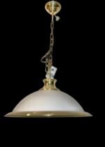 Pendul Vintage din Alama Solida HL 6-1114/3 MS-KETTE E27 3x60W cu Lant Auriu si Abajur Sticla Opal cu Banda din Alama pe Margine, Diametru 49cm, Inaltime 27cm, Suspensie 90cm ORION - imagine 4