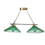 Pendul Elegant HL 6-1405/2 MS-GRUN E27 2x75W Cadru Brate Alama Satinata, Auriu Deschis cu Abajur Concav Sticla Verde Inaltime Totala 166cm ORION
