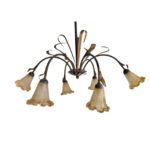 Lustra Eleganta LU 1639/6 ANTIK G9 6x40W Cadru Metal Antichizat cu Lant Multicolor, Abajur Sticla Maroniu Imitatie Bulbi, Inaltime Totala 110cm ORION - imagine 2