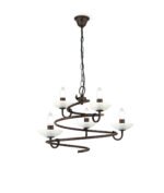 Candelabru Florentin Vera cu 5 brate, finisat brun antichizat LU 1552/5 ANTIK E14 5x40W, Cadru Metal cu Lant si Farfurii Sticla Diametru 55cm, inaltime 35cm, Suspensie 80cm ORION - imagine 3