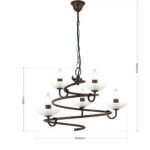 Candelabru Florentin Vera cu 5 brate, finisat brun antichizat LU 1552/5 ANTIK E14 5x40W, Cadru Metal cu Lant si Farfurii Sticla Diametru 55cm, inaltime 35cm, Suspensie 80cm ORION - imagine 5