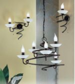 Candelabru Florentin Vera cu 5 brate, finisat brun antichizat LU 1552/5 ANTIK E14 5x40W, Cadru Metal cu Lant si Farfurii Sticla Diametru 55cm, inaltime 35cm, Suspensie 80cm ORION