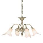 Candelabru din alama masiva patinata Tosca LU 1617/4 ALTPATINA E14 4x40W Brate Alama si Abajur Sticla Imitatie Bulb Crin Inaltime 30cm, Suspensie 60cm, Diametru 70cm ORION - imagine 3