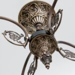 Candelabru din alama masiva patinata Tosca LU 1617/4 ALTPATINA E14 4x40W Brate Alama si Abajur Sticla Imitatie Bulb Crin Inaltime 30cm, Suspensie 60cm, Diametru 70cm ORION - imagine 4