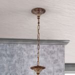 Candelabru din alama masiva patinata Tosca LU 1617/4 ALTPATINA E14 4x40W Brate Alama si Abajur Sticla Imitatie Bulb Crin Inaltime 30cm, Suspensie 60cm, Diametru 70cm ORION - imagine 6