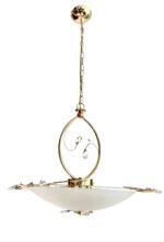 Pendul Elegant HL6-1485/2GOLD E27 2x60W Cadru Metal Auriu Placat cu Aur si 14 Samburi de Sticla Cristalinizata Lungime 38mm, Diametru 22mm, Grosime 12mm, Abajur Sticla Opal, Inaltime 50- 100cm, ORION