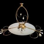 Pendul Elegant HL6-1485/2GOLD E27 2x60W Cadru Metal Auriu Placat cu Aur si 14 Samburi de Sticla Cristalinizata Lungime 38mm, Diametru 22mm, Grosime 12mm, Abajur Sticla Opal, Inaltime 50- 100cm, ORION - imagine 3