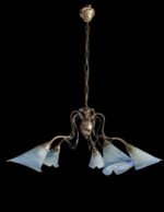 Pendul LIONE E14 5x40W 5 Brate Metal Chrom cu Lant si Abajur Sticla Imitatie Bulbi Floare Albastru L.D - imagine 2
