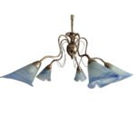 Pendul LIONE E14 5x40W 5 Brate Metal Chrom cu Lant si Abajur Sticla Imitatie Bulbi Floare Albastru L.D - imagine 3