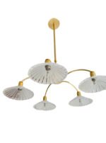 Lustra de Epoca cu Suport Telescopic LU 1K136.41.08.143 G9 5x40W Brate din Metal Aurit 24KT si Abajur din Sticla Cristalinizata Imitatie Margareta ORION