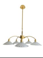 Lustra de Epoca cu Suport Telescopic LU 1K136.41.08.143 G9 5x40W Brate din Metal Aurit 24KT si Abajur din Sticla Cristalinizata Imitatie Margareta ORION - imagine 2