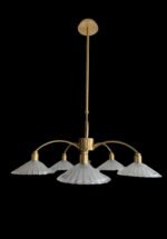 Lustra de Epoca cu Suport Telescopic LU 1K136.41.08.143 G9 5x40W Brate din Metal Aurit 24KT si Abajur din Sticla Cristalinizata Imitatie Margareta ORION - imagine 3