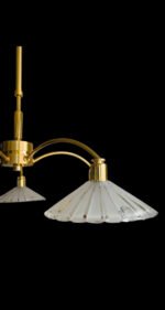 Lustra de Epoca cu Suport Telescopic LU 1K136.41.08.143 G9 5x40W Brate din Metal Aurit 24KT si Abajur din Sticla Cristalinizata Imitatie Margareta ORION - imagine 4