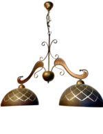 Pendul de Epoca din Fier Forjat Antichizat cu Lant LU 1679/2 ANTIK E27 2x60W Abajur Sticla Maro cu Striatii Lungime 82 cm, Inaltime 65 cm ORION
