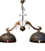 Pendul de Epoca din Fier Forjat Antichizat cu Lant LU 1679/2 ANTIK E27 2x60W Abajur Sticla Maro cu Striatii Lungime 82 cm, Inaltime 65 cm ORION - imagine 2