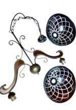 Pendul de Epoca din Fier Forjat Antichizat cu Lant LU 1679/2 ANTIK E27 2x60W Abajur Sticla Maro cu Striatii Lungime 82 cm, Inaltime 65 cm ORION - imagine 3