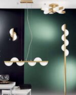 Lustra/Pendul HL 6-1476/6 MS-MATT G9 6x40W Cadru Metal Auriu Abajur Sticla Semiluna Alb ORION - imagine 2