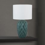 Lampa de masa TORTUGA, Baza ceramica verde, Abajur nuanta alba din stofa,  E27, 40W, Inaltime 49.5cm ORION - imagine 4
