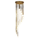 Candelabru Tavan Casa-Scarii DLU 2337/8/30 GOLD G4 8x30W-12V 8 Pendule Metal Placat cu Aur 24Kt cu Abajur Rotund Alb 427 opal Inaltime 165cm, Diametrul 30cm ORION