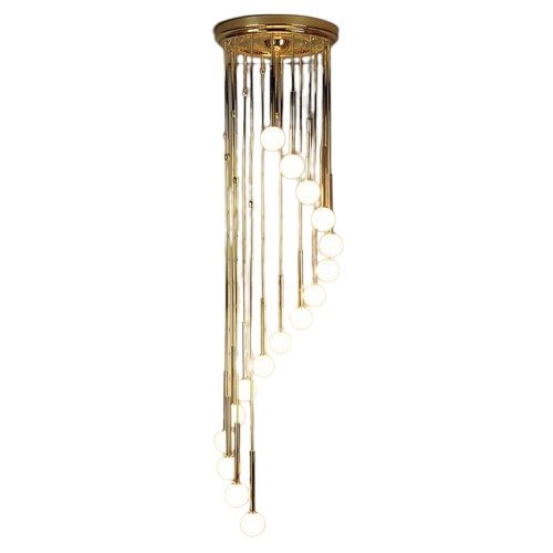 659d9fcc-3b78-4e23-9f77-020298abd896 Candelabru Tavan Casa-Scarii DLU 2337/8/30 GOLD G4 8x30W-12V 8 Pendule Metal Placat cu Aur 24Kt cu Abajur Rotund Alb 427 opal Inaltime 165cm, Diametrul 30cm ORION - imagine 1