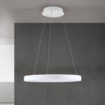 Pendul LED KOLK, Baza din otel, Abajur din aluminiu cu banda LED, Alb, 60W/3400lm/3CCT Lumina calda-neutra-rece, Dimambil, Diametru 60cm, Inaltime 200cm IP20 ORION
