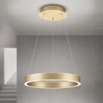 Pendul LED KOLK, Baza din otel, Abajur din aluminiu cu banda LED, Auriu periat, 40W/2500lm/3CCT Lumina calda-neutra-rece, Dimambil, Diametru 40cm, Inaltime 200cm IP20 ORION
