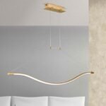 Pendul LED DONNA, Baza din otel, Abajur din policarbon cu banda LED , reglabilă, Auriu, 18W/1750lm/3000K, Lumina calda, Dimabil, Lungime 115cm, Inaltime 145cm IP20 ORION