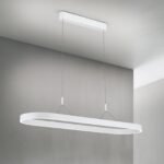 Pendul LED CARRARA, Alb, Baza din otel, Abajur din aluminiu cu banda LED 80W/4500lm/3CCT Lumina calda-neutra-rece, Dimambil, Latime 30cm, Lungime 120cm, Inaltime 200cm IP20 ORION