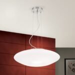 Lampa de Tavan Pendul BLANC, Baza soclu metal, Nuanta crom satinat, Abajur de sticlă opal mat, E27, 2x60W, Diametru 49cm, Inaltime 120cm ORION