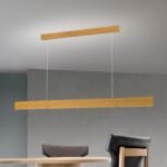 Pendul LED GIDEON, Baza din otel, Abajur din aluminiu cu banda LED lumină în sus și în jos, reglabilă, Aspect lemn Stejar, 44W/810+1890lm/3000K, Lumina calda, Dimabil, Lungime 146.5cm, Inaltime 150cm IP20 ORION - imagine 4