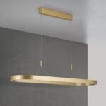 Pendul LED CARRARA, Auriu periat, Baza din otel, Abajur din aluminiu cu banda LED 80W/4500lm/3CCT Lumina calda-neutra-rece, Dimambil, Latime 30cm, Lungime 120cm, Inaltime 200cm IP20 ORION