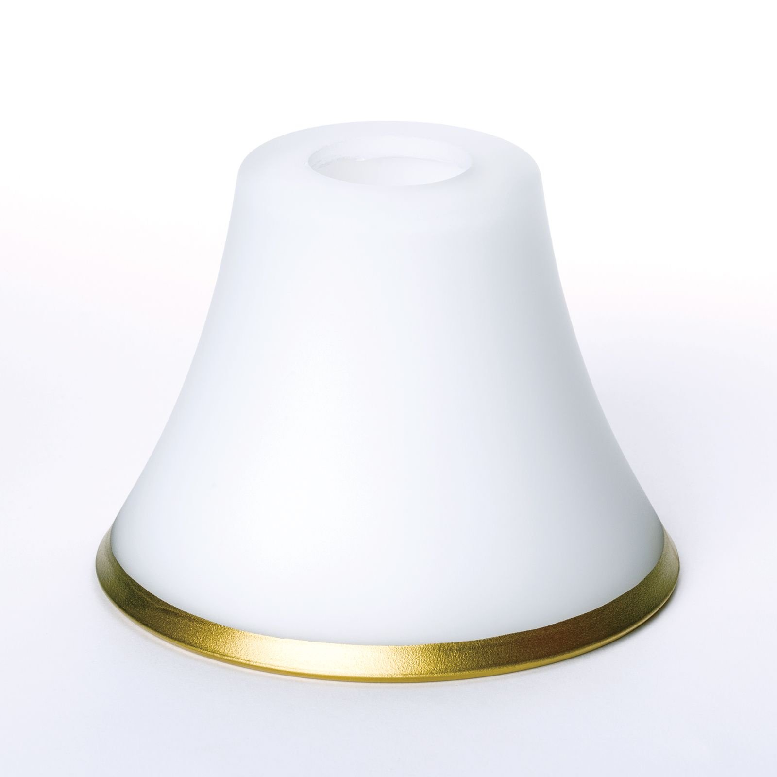 a2e61f3a-6443-4fff-ae35-a206a9e245dc Abajur din Sticlă Groasa Opal, Diametrul 110mm, Înălţime 80mm, Finisaj Opal-mat cu margini aurii, Orificiu 30mm ORION - imagine 1
