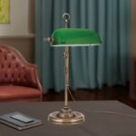 Lampa de masa HARVARD, Baza soclu alama solida, Nuanta alama antica, Abajur de sticlă verde pivotant și reglabil pe înălțime, Comutator cu snur de tragere, E27, 60W, Inaltime 53cm ORION - imagine 5