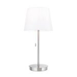 Lampa de masa LUDWIG, Baza soclu metalic crom satinat, port USB integrat, Abajur nuanta alba din stofa, Comutator cu snur de tragere, E27, 40W, Inaltime 50cm ORION - imagine 2